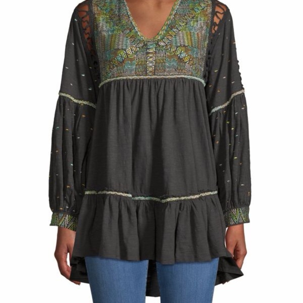 Free People Much Love Embroidered Tunic Top